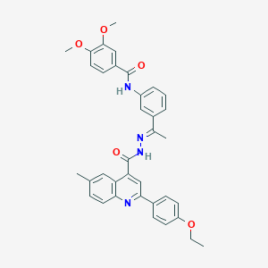 N-[3-(N-{[2-(4-ethoxyphenyl)-6-methyl-4-quinolinyl]carbonyl}ethanehydrazonoyl)phenyl]-3,4-dimethoxybenzamide