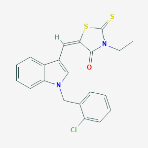 molecular formula C21H17ClN2OS2 B461788 (5E)-5-[[1-[(2-chlorophenyl)methyl]indol-3-yl]methylidene]-3-ethyl-2-sulfanylidene-1,3-thiazolidin-4-one CAS No. 5838-97-1