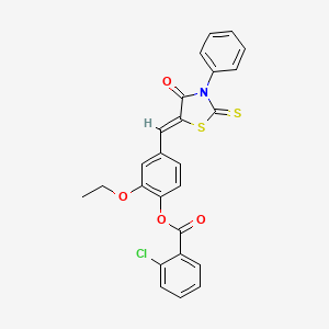 2-ethoxy-4-[(4-oxo-3-phenyl-2-thioxo-1,3-thiazolidin-5-ylidene)methyl]phenyl 2-chlorobenzoate