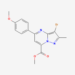 molecular formula C16H14BrN3O3 B4617904 methyl 3-bromo-5-(4-methoxyphenyl)-2-methylpyrazolo[1,5-a]pyrimidine-7-carboxylate 