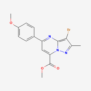 molecular formula C16H14BrN3O3 B4617904 3-溴-5-(4-甲氧基苯基)-2-甲基吡唑并[1,5-a]嘧啶-7-羧酸甲酯 