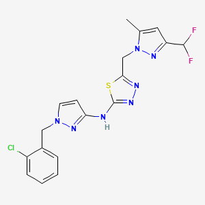molecular formula C18H16ClF2N7S B4618104 N-[1-(2-chlorobenzyl)-1H-pyrazol-3-yl]-5-{[3-(difluoromethyl)-5-methyl-1H-pyrazol-1-yl]methyl}-1,3,4-thiadiazol-2-amine 