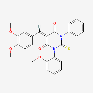 molecular formula C26H22N2O5S B4618135 5-(3,4-dimethoxybenzylidene)-1-(2-methoxyphenyl)-3-phenyl-2-thioxodihydro-4,6(1H,5H)-pyrimidinedione 
