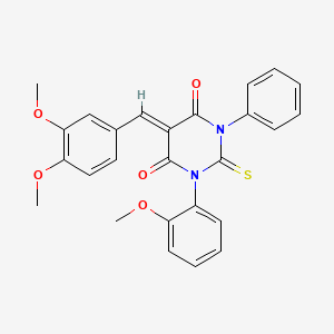 5-(3,4-dimethoxybenzylidene)-1-(2-methoxyphenyl)-3-phenyl-2-thioxodihydro-4,6(1H,5H)-pyrimidinedione