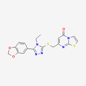 molecular formula C18H15N5O3S2 B4618143 7-({[5-(1,3-benzodioxol-5-yl)-4-ethyl-4H-1,2,4-triazol-3-yl]thio}methyl)-5H-[1,3]thiazolo[3,2-a]pyrimidin-5-one 