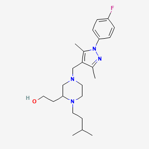 molecular formula C23H35FN4O B4618281 2-[4-{[1-(4-fluorophenyl)-3,5-dimethyl-1H-pyrazol-4-yl]methyl}-1-(3-methylbutyl)-2-piperazinyl]ethanol 