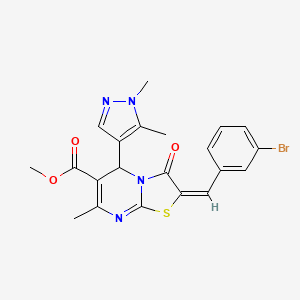 molecular formula C21H19BrN4O3S B4618329 2-(3-溴苄叉)-5-(1,5-二甲基-1H-吡唑-4-基)-7-甲基-3-氧代-2,3-二氢-5H-[1,3]噻唑并[3,2-a]嘧啶-6-羧酸甲酯 