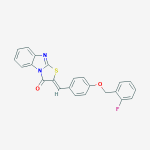 molecular formula C23H15FN2O2S B461833 2-{4-[(2-fluorobenzyl)oxy]benzylidene}[1,3]thiazolo[3,2-a]benzimidazol-3(2H)-one CAS No. 354560-92-2