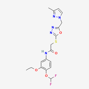 molecular formula C18H19F2N5O4S B4618330 N-[4-(difluoromethoxy)-3-ethoxyphenyl]-2-({5-[(3-methyl-1H-pyrazol-1-yl)methyl]-1,3,4-oxadiazol-2-yl}thio)acetamide 