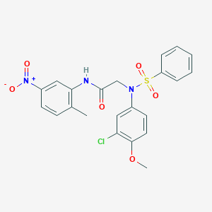 molecular formula C22H20ClN3O6S B4618339 N~2~-(3-氯-4-甲氧基苯基)-N~1~-(2-甲基-5-硝基苯基)-N~2~-(苯磺酰基)甘氨酰胺 
