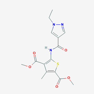molecular formula C15H17N3O5S B4618433 dimethyl 5-{[(1-ethyl-1H-pyrazol-4-yl)carbonyl]amino}-3-methyl-2,4-thiophenedicarboxylate 
