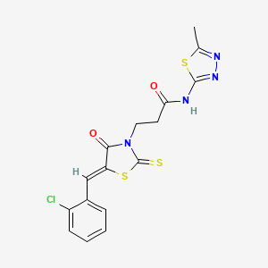 molecular formula C16H13ClN4O2S3 B4618495 3-[5-(2-氯苄叉亚甲基)-4-氧代-2-硫代-1,3-噻唑烷-3-基]-N-(5-甲基-1,3,4-噻二唑-2-基)丙酰胺 