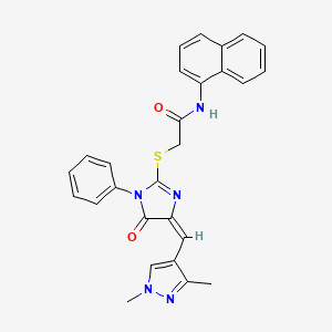 molecular formula C27H23N5O2S B4618807 2-({4-[(1,3-二甲基-1H-吡唑-4-基)亚甲基]-5-氧代-1-苯基-4,5-二氢-1H-咪唑-2-基}硫代)-N-1-萘乙酰胺 