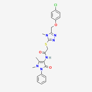 molecular formula C23H23ClN6O3S B4618904 2-({5-[(4-chlorophenoxy)methyl]-4-methyl-4H-1,2,4-triazol-3-yl}thio)-N-(1,5-dimethyl-3-oxo-2-phenyl-2,3-dihydro-1H-pyrazol-4-yl)acetamide 