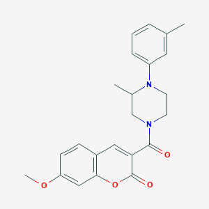 molecular formula C23H24N2O4 B4618940 7-methoxy-3-{[3-methyl-4-(3-methylphenyl)-1-piperazinyl]carbonyl}-2H-chromen-2-one 