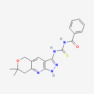 molecular formula C19H19N5O2S B4618952 N-{[(7,7-dimethyl-1,5,7,8-tetrahydropyrano[4,3-b]pyrazolo[4,3-e]pyridin-3-yl)amino]carbonothioyl}benzamide 