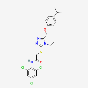 molecular formula C22H23Cl3N4O2S B4619008 2-({4-ethyl-5-[(4-isopropylphenoxy)methyl]-4H-1,2,4-triazol-3-yl}thio)-N-(2,4,6-trichlorophenyl)acetamide 