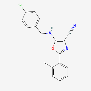 molecular formula C18H14ClN3O B4619029 5-[(4-chlorobenzyl)amino]-2-(2-methylphenyl)-1,3-oxazole-4-carbonitrile 