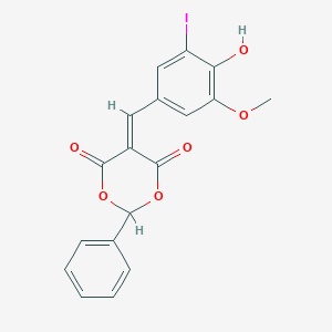 molecular formula C18H13IO6 B461918 5-(4-Hydroxy-3-iodo-5-methoxybenzylidene)-2-phenyl-1,3-dioxane-4,6-dione CAS No. 443298-11-1