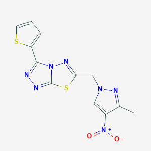 molecular formula C12H9N7O2S2 B4619213 6-[(3-methyl-4-nitro-1H-pyrazol-1-yl)methyl]-3-(2-thienyl)[1,2,4]triazolo[3,4-b][1,3,4]thiadiazole 