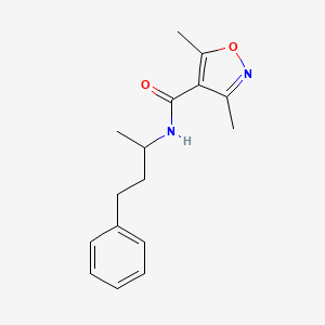 molecular formula C16H20N2O2 B4619228 3,5-dimethyl-N-(1-methyl-3-phenylpropyl)-4-isoxazolecarboxamide 