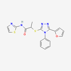 molecular formula C18H15N5O2S2 B4619593 2-{[5-(2-furyl)-4-phenyl-4H-1,2,4-triazol-3-yl]thio}-N-1,3-thiazol-2-ylpropanamide 