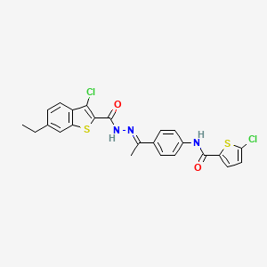 molecular formula C24H19Cl2N3O2S2 B4619658 5-chloro-N-(4-{N-[(3-chloro-6-ethyl-1-benzothien-2-yl)carbonyl]ethanehydrazonoyl}phenyl)-2-thiophenecarboxamide 