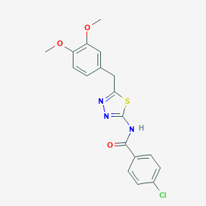 molecular formula C18H16ClN3O3S B461967 4-chloro-N-[5-(3,4-dimethoxybenzyl)-1,3,4-thiadiazol-2-yl]benzamide CAS No. 331967-70-5