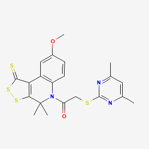 molecular formula C21H21N3O2S4 B4619825 5-{[(4,6-二甲基-2-嘧啶基)硫代]乙酰}-8-甲氧基-4,4-二甲基-4,5-二氢-1H-[1,2]二噻吩并[3,4-c]喹啉-1-硫酮 