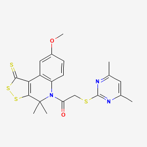 molecular formula C21H21N3O2S4 B4619825 5-{[(4,6-dimethyl-2-pyrimidinyl)thio]acetyl}-8-methoxy-4,4-dimethyl-4,5-dihydro-1H-[1,2]dithiolo[3,4-c]quinoline-1-thione 