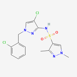 molecular formula C15H15Cl2N5O2S B4619844 N-[4-chloro-1-(2-chlorobenzyl)-1H-pyrazol-3-yl]-1,3-dimethyl-1H-pyrazole-4-sulfonamide 