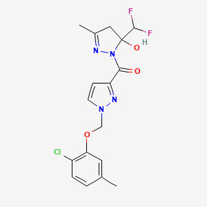 molecular formula C17H17ClF2N4O3 B4619990 1-({1-[(2-氯-5-甲基苯氧基)甲基]-1H-吡唑-3-基}羰基)-5-(二氟甲基)-3-甲基-4,5-二氢-1H-吡唑-5-醇 