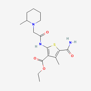 molecular formula C17H25N3O4S B4620067 ethyl 5-(aminocarbonyl)-4-methyl-2-{[(2-methyl-1-piperidinyl)acetyl]amino}-3-thiophenecarboxylate 