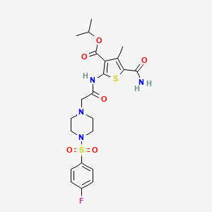 molecular formula C22H27FN4O6S2 B4620135 isopropyl 5-(aminocarbonyl)-2-[({4-[(4-fluorophenyl)sulfonyl]-1-piperazinyl}acetyl)amino]-4-methyl-3-thiophenecarboxylate 
