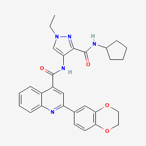 molecular formula C29H29N5O4 B4620146 N-{3-[(cyclopentylamino)carbonyl]-1-ethyl-1H-pyrazol-4-yl}-2-(2,3-dihydro-1,4-benzodioxin-6-yl)-4-quinolinecarboxamide 