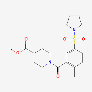 molecular formula C19H26N2O5S B4620158 methyl 1-[2-methyl-5-(1-pyrrolidinylsulfonyl)benzoyl]-4-piperidinecarboxylate 