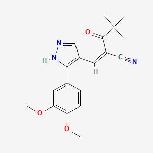 3-[3-(3,4-dimethoxyphenyl)-1H-pyrazol-4-yl]-2-(2,2-dimethylpropanoyl)acrylonitrile