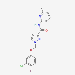 molecular formula C17H14ClFN4O2 B4620321 1-[(3-chloro-4-fluorophenoxy)methyl]-N-(6-methyl-2-pyridinyl)-1H-pyrazole-3-carboxamide 