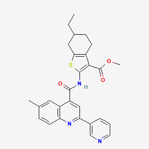 molecular formula C28H27N3O3S B4620420 6-乙基-2-({[6-甲基-2-(3-吡啶基)-4-喹啉基]羰基}氨基)-4,5,6,7-四氢-1-苯并噻吩-3-甲酸甲酯 