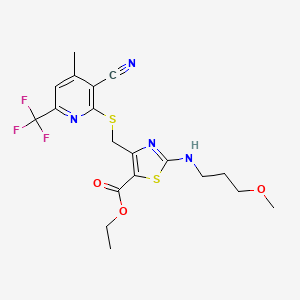 molecular formula C19H21F3N4O3S2 B4620563 ethyl 4-({[3-cyano-4-methyl-6-(trifluoromethyl)-2-pyridinyl]thio}methyl)-2-[(3-methoxypropyl)amino]-1,3-thiazole-5-carboxylate 