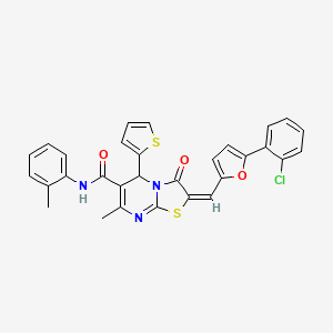 molecular formula C30H22ClN3O3S2 B4620727 2-{[5-(2-chlorophenyl)-2-furyl]methylene}-7-methyl-N-(2-methylphenyl)-3-oxo-5-(2-thienyl)-2,3-dihydro-5H-[1,3]thiazolo[3,2-a]pyrimidine-6-carboxamide 