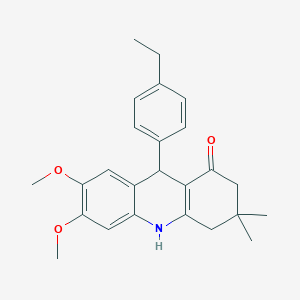 molecular formula C25H29NO3 B4620752 9-(4-ethylphenyl)-6,7-dimethoxy-3,3-dimethyl-3,4,9,10-tetrahydro-1(2H)-acridinone 