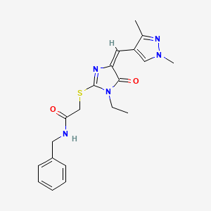molecular formula C20H23N5O2S B4620921 N-benzyl-2-({4-[(1,3-dimethyl-1H-pyrazol-4-yl)methylene]-1-ethyl-5-oxo-4,5-dihydro-1H-imidazol-2-yl}thio)acetamide 