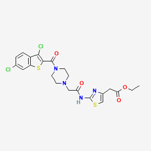 molecular formula C22H22Cl2N4O4S2 B4621154 ethyl {2-[({4-[(3,6-dichloro-1-benzothien-2-yl)carbonyl]-1-piperazinyl}acetyl)amino]-1,3-thiazol-4-yl}acetate 