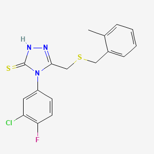 molecular formula C17H15ClFN3S2 B4621299 4-(3-chloro-4-fluorophenyl)-5-{[(2-methylbenzyl)thio]methyl}-4H-1,2,4-triazole-3-thiol 