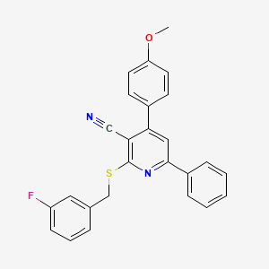 molecular formula C26H19FN2OS B4621327 2-[(3-fluorobenzyl)thio]-4-(4-methoxyphenyl)-6-phenylnicotinonitrile 