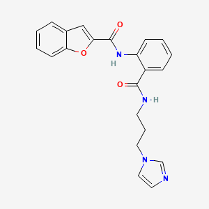 molecular formula C22H20N4O3 B4621388 N-[2-({[3-(1H-imidazol-1-yl)propyl]amino}carbonyl)phenyl]-1-benzofuran-2-carboxamide 