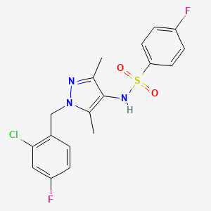 molecular formula C18H16ClF2N3O2S B4621431 N-[1-(2-chloro-4-fluorobenzyl)-3,5-dimethyl-1H-pyrazol-4-yl]-4-fluorobenzenesulfonamide 