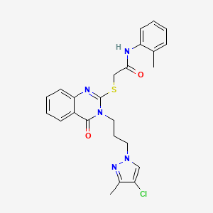 molecular formula C24H24ClN5O2S B4621468 2-({3-[3-(4-chloro-3-methyl-1H-pyrazol-1-yl)propyl]-4-oxo-3,4-dihydro-2-quinazolinyl}thio)-N-(2-methylphenyl)acetamide 