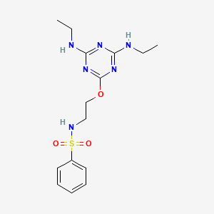 molecular formula C15H22N6O3S B4621592 N-(2-{[4,6-bis(ethylamino)-1,3,5-triazin-2-yl]oxy}ethyl)benzenesulfonamide 